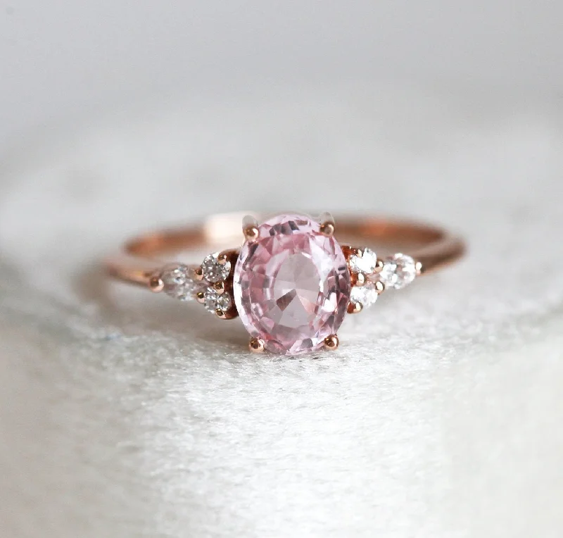 round cut engagement rings for women-Evelyn Peach Sapphire Diamond Ring