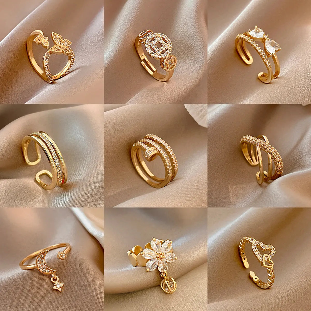 stacked rings for women-Simple Style Square Flower Bow Knot Copper Hollow Out Inlay Zircon Open Ring 1 Piece