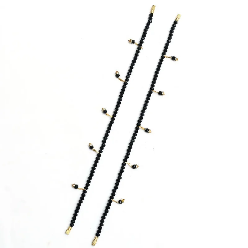 silver-plated anklet for women-Mominos Fashion Kamal Johar Black Beads Anklets