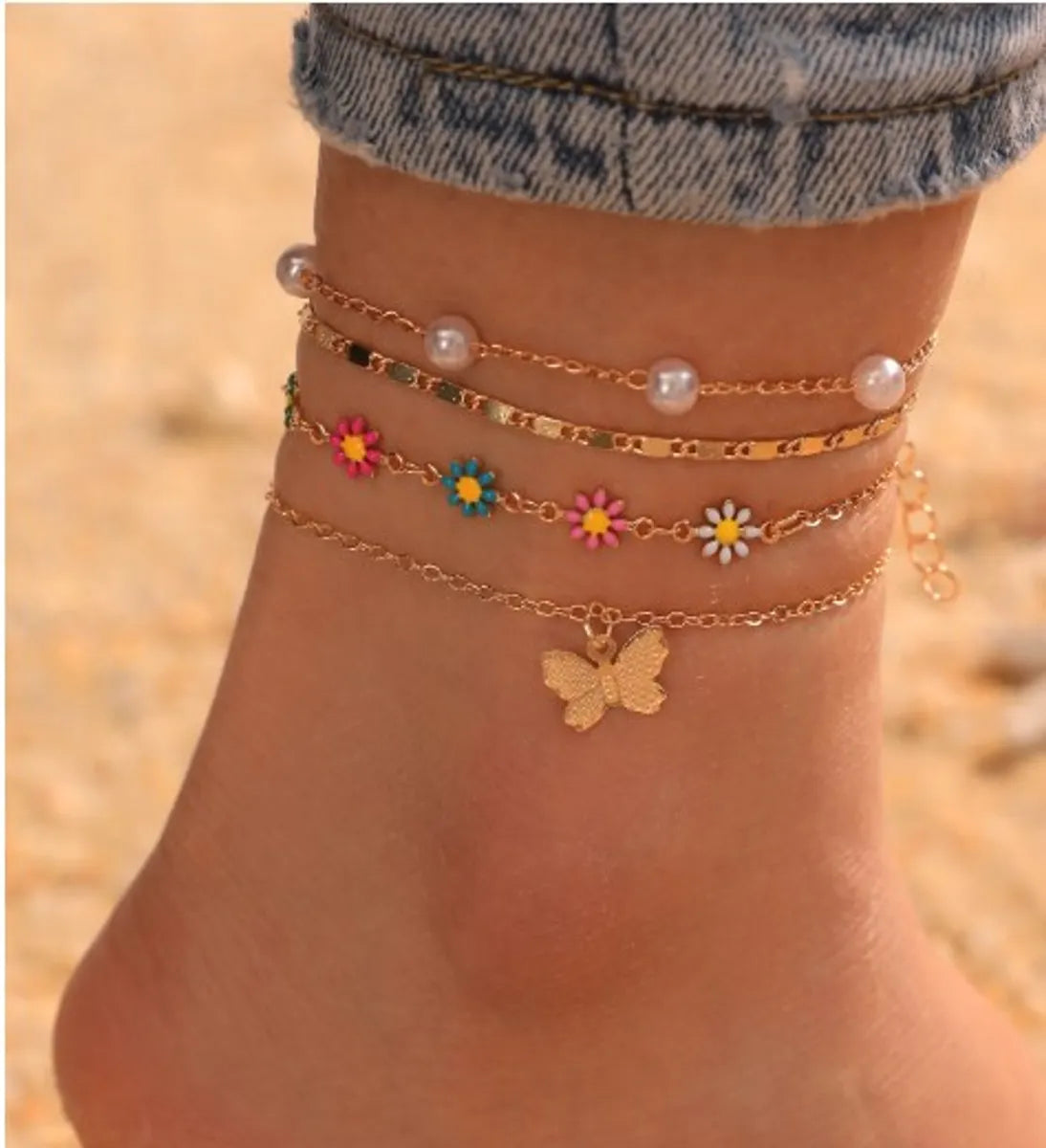 charm anklet for women-Beach Sweet Flower Butterfly Alloy Wholesale Anklet