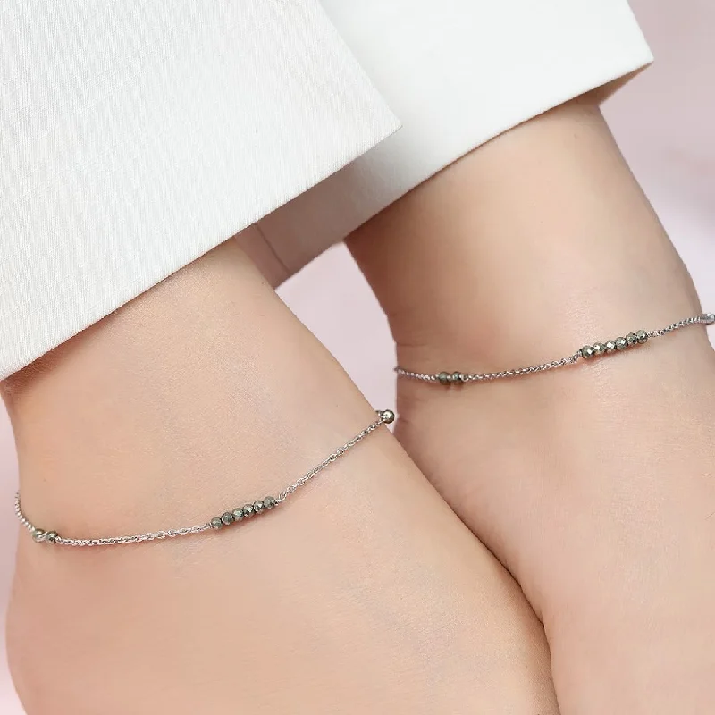 adjustable gemstone anklet for women-Chic and Minimal Rhodium Plated 925 Sterling Silver Adjustable Link Chain Anklet