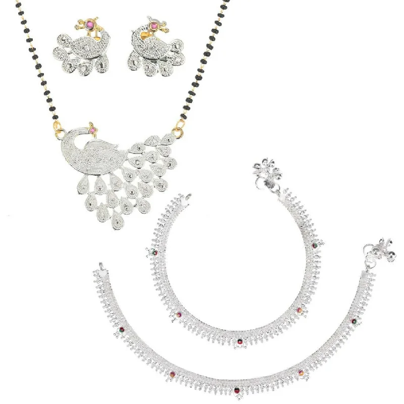 anklet for special occasions for women-AanyaCentric Gold-plated Mangalsutra Pendant Earring Set & Silver Plated Anklet