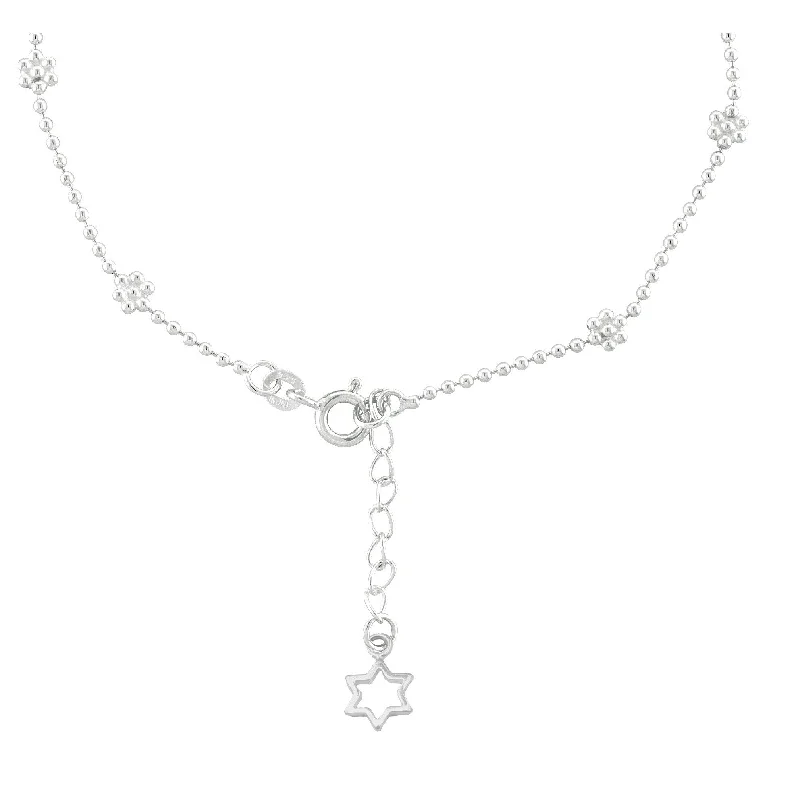 ankle chain for women-Sterling Silver Heart and Flower Anklet by Roberto Martinez