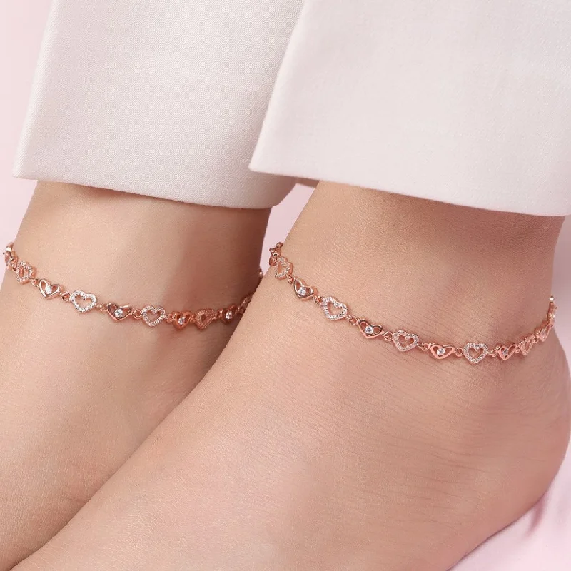 anklet for party wear for women-Heartfelt Charm Rose Gold Plated 925 Sterling Silver Anklet