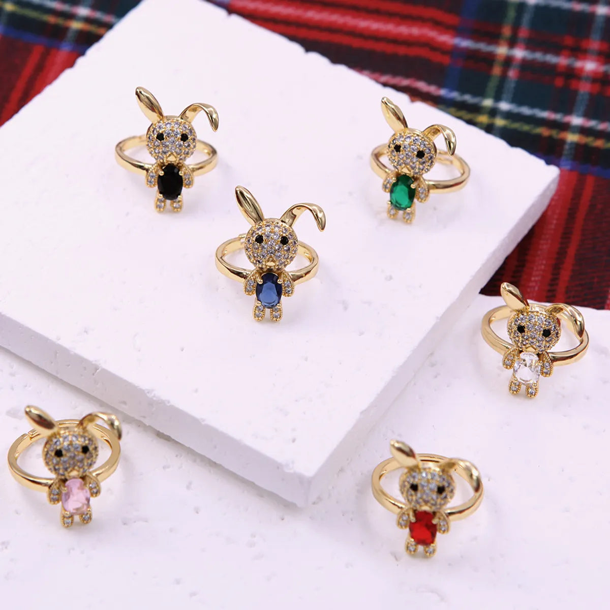 birthstone rings for women-Glam Cute Rabbit Copper Plating Inlay Zircon 18k Gold Plated Open Rings