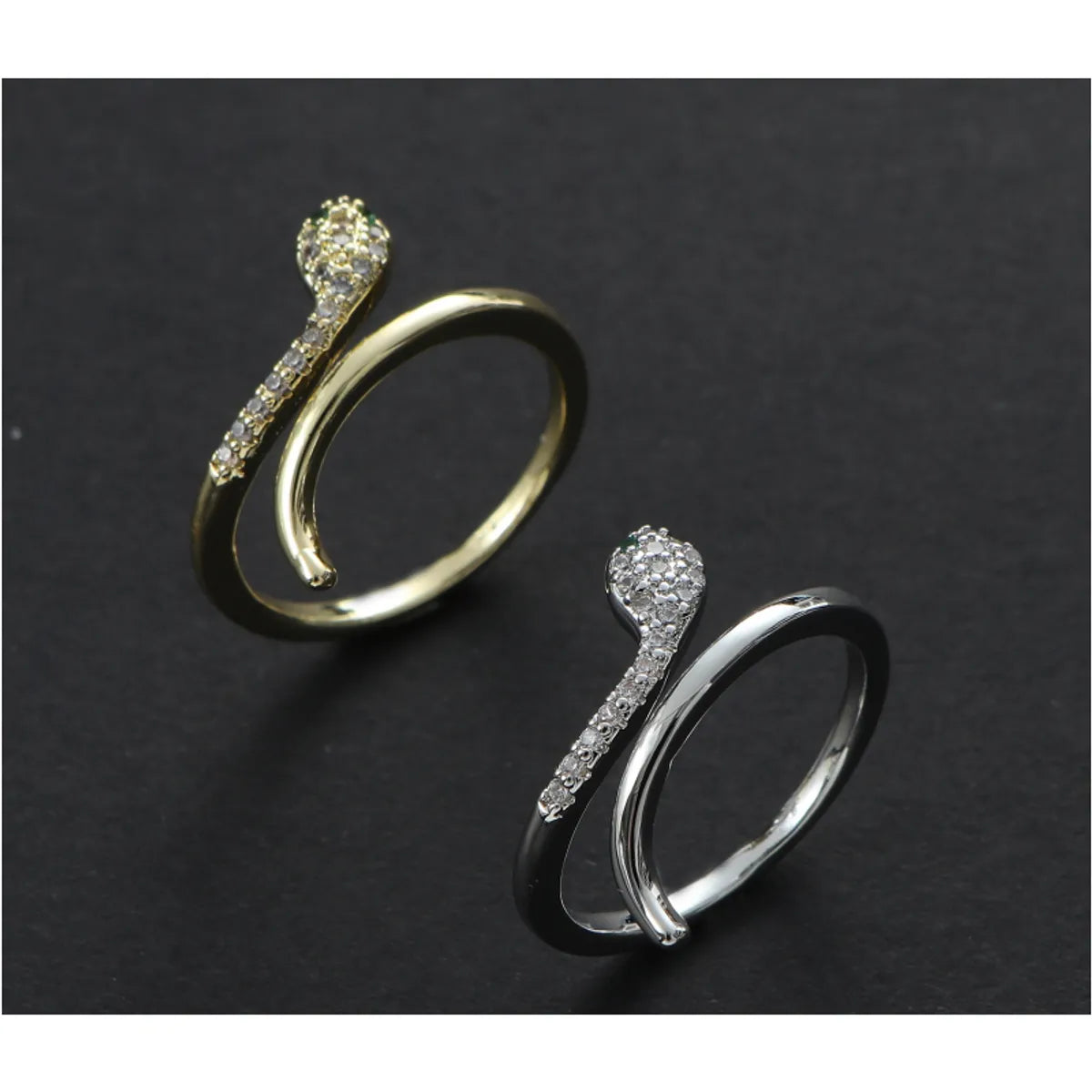 oval rings for women-Stainless Steel Hip-Hop Vacation Solid Color Snake Inlay Zircon Open Rings