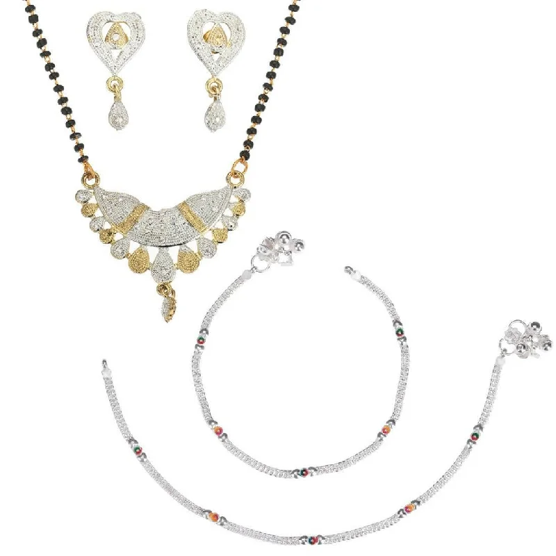 chain anklet for women-AanyaCentric Gold-plated Mangalsutra Pendant Earring Set & Silver Plated Anklet