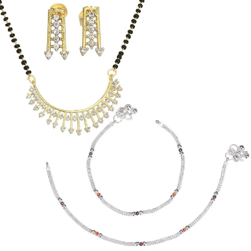 anklet with peace sign for women-AanyaCentric Gold-plated Mangalsutra Pendant Earring Set & Silver Plated Anklet