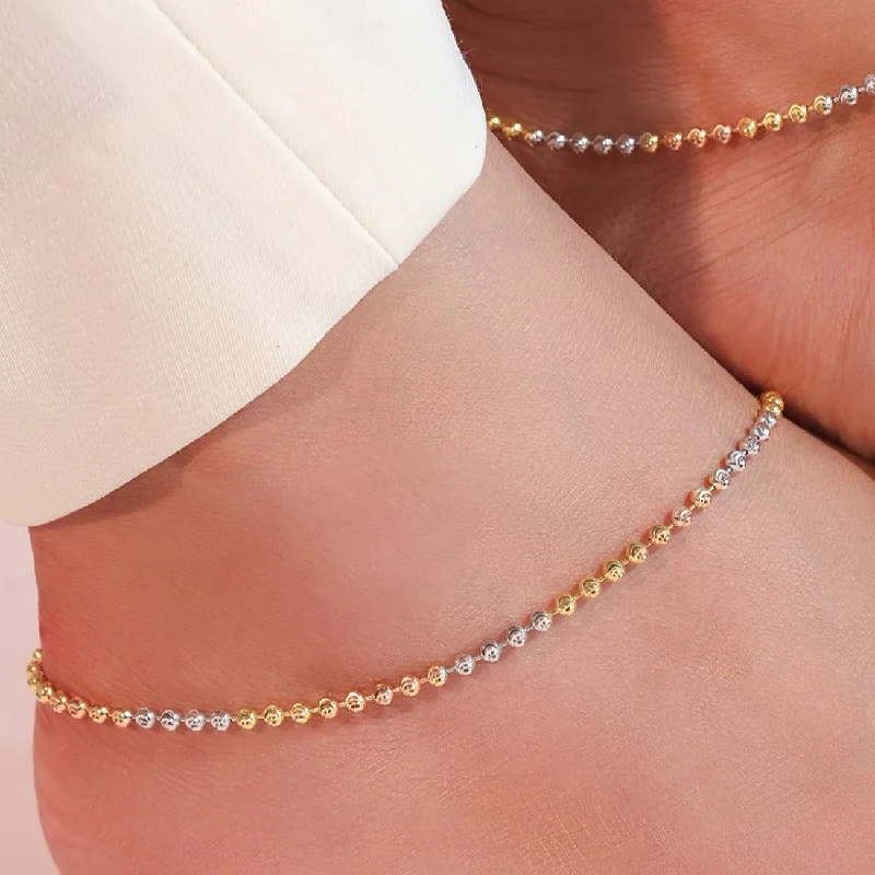 sterling silver anklet for women-Dual Tone Beaded 925 Sterling Silver Anklet