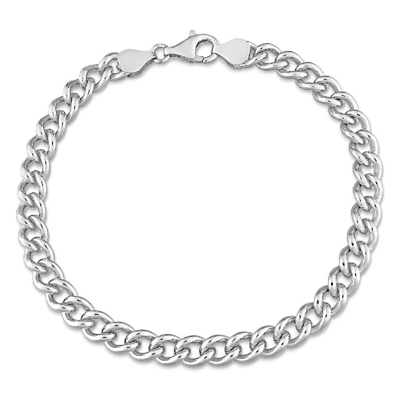 classic silver anklet for women-Miadora 6.5mm Curb Link Chain Anklet in Sterling Silver- 9 in