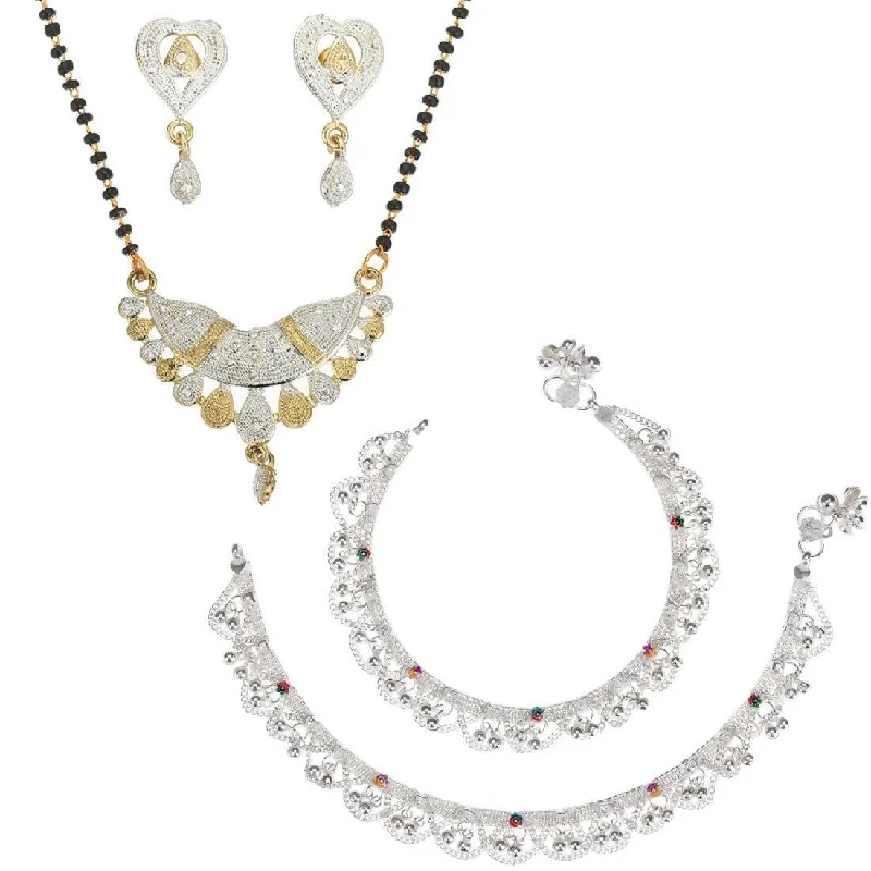 anklet with diamonds for women-AanyaCentric Gold-plated Mangalsutra Pendant Earring Set & Silver Plated Anklet