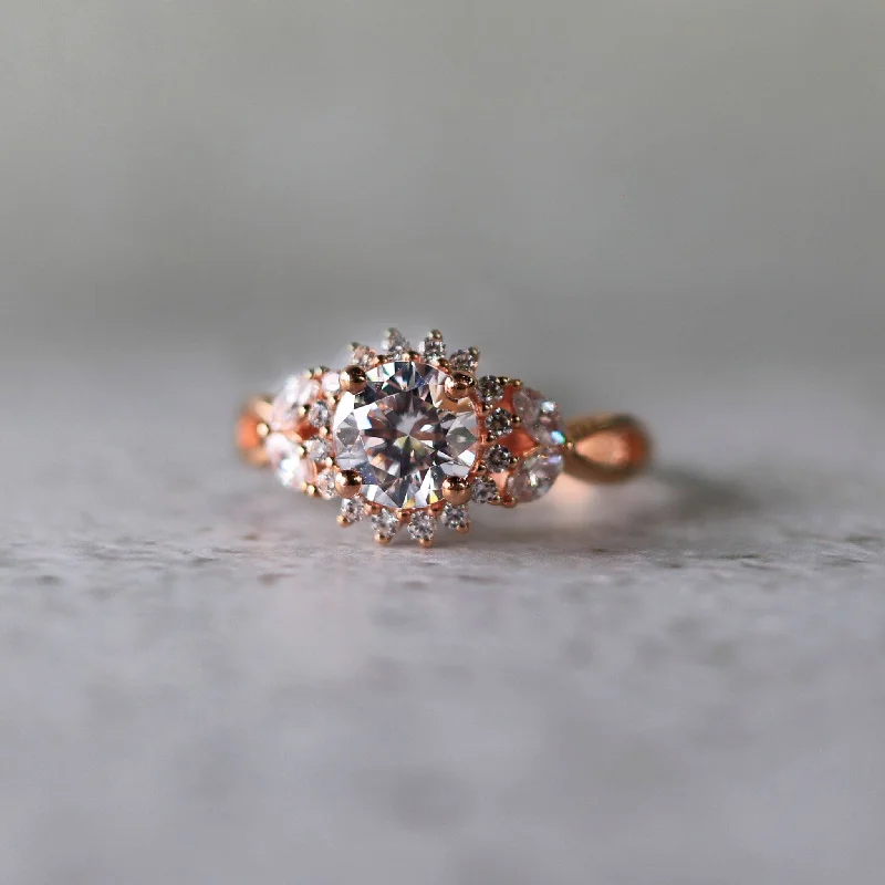 traditional engagement rings for women-Cluster Style Round Diamond 14K Rose Gold Engagement Ring