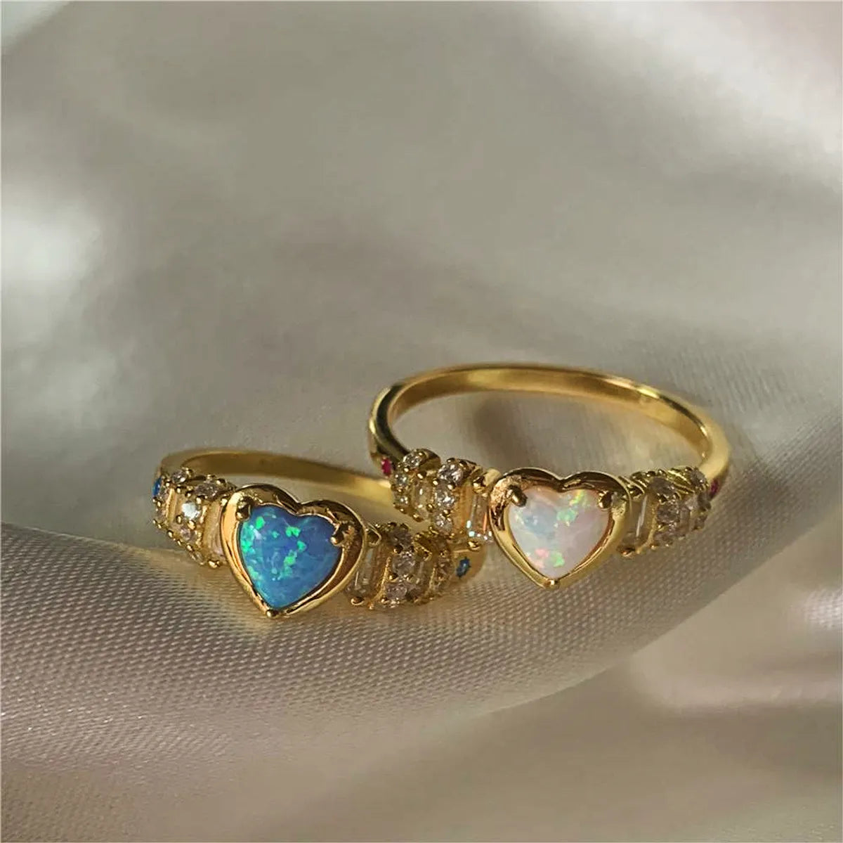 silver wedding bands for women-Wholesale IG Style Simple Style Heart Shape Copper Inlay 18K Gold Plated Opal Zircon Rings