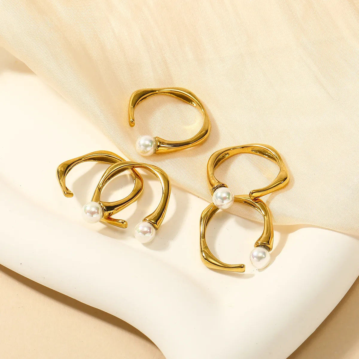 bold rings for women-Ig Style Modern Style Geometric Stainless Steel Polishing Inlay Pearl 18k Gold Plated Rings