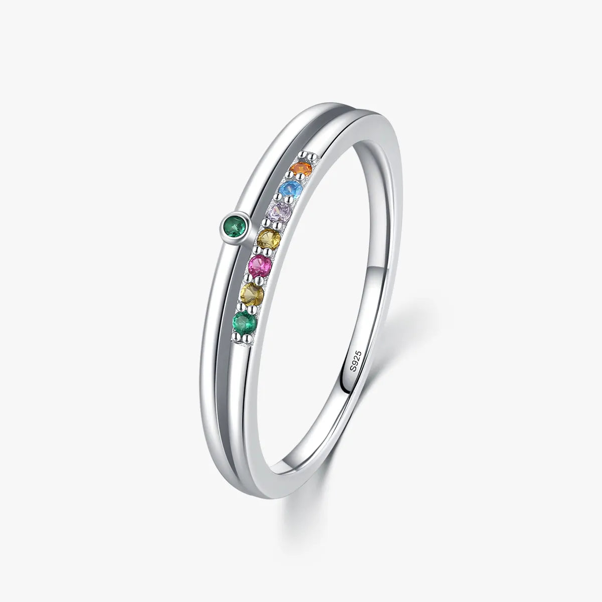 vintage rings for women-Sweet Rainbow Sterling Silver Plating Inlay Zircon Rhodium Plated Rings