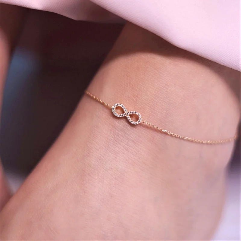 elegant beaded anklet for women-Infinity Rose Gold Plated CZ 925 Sterling Silver Anklet