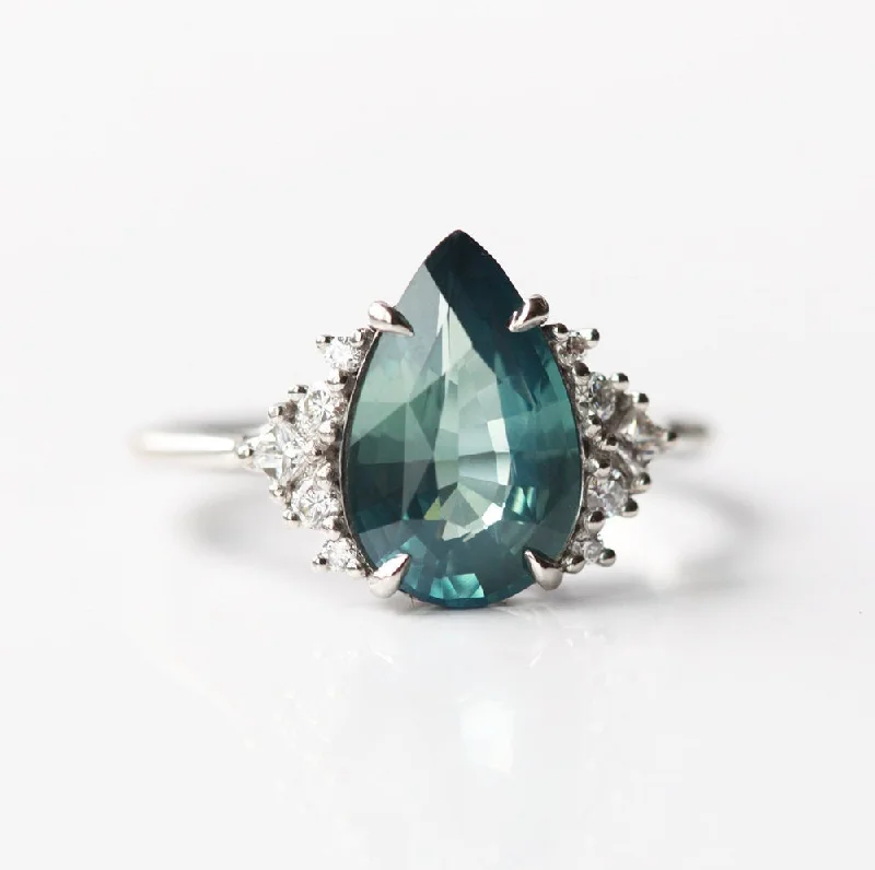 side-stone engagement rings for women-Adalyn Teal Sapphire Diamond Ring