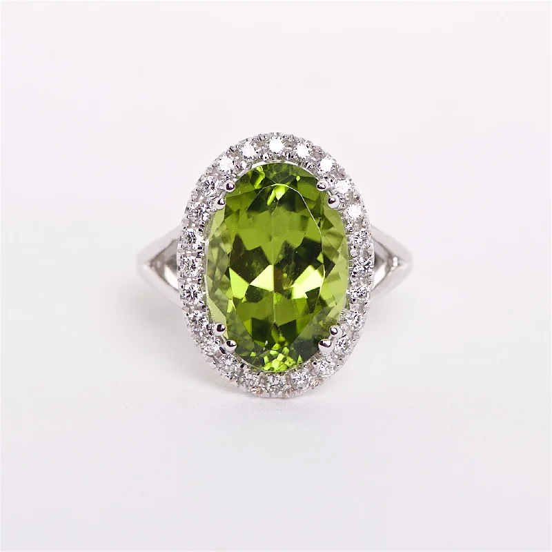 three-stone engagement rings for women-The Flora - Peridot and Diamond Ring