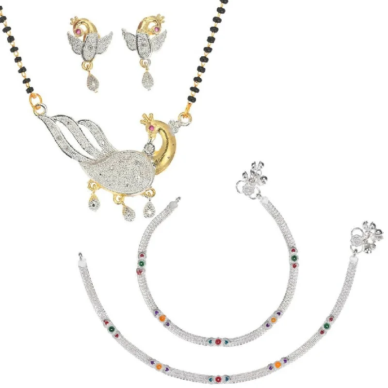 multi-layer anklet for women-AanyaCentric Gold-plated Mangalsutra Pendant Earring Set & Silver Plated Anklet