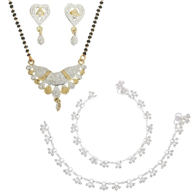 crystal anklet for women-AanyaCentric Gold-plated Mangalsutra Pendant Earring Set & Silver Plated Anklet