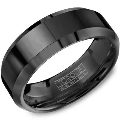 dainty engagement rings for women-Black Ceramic With Beveled Edges