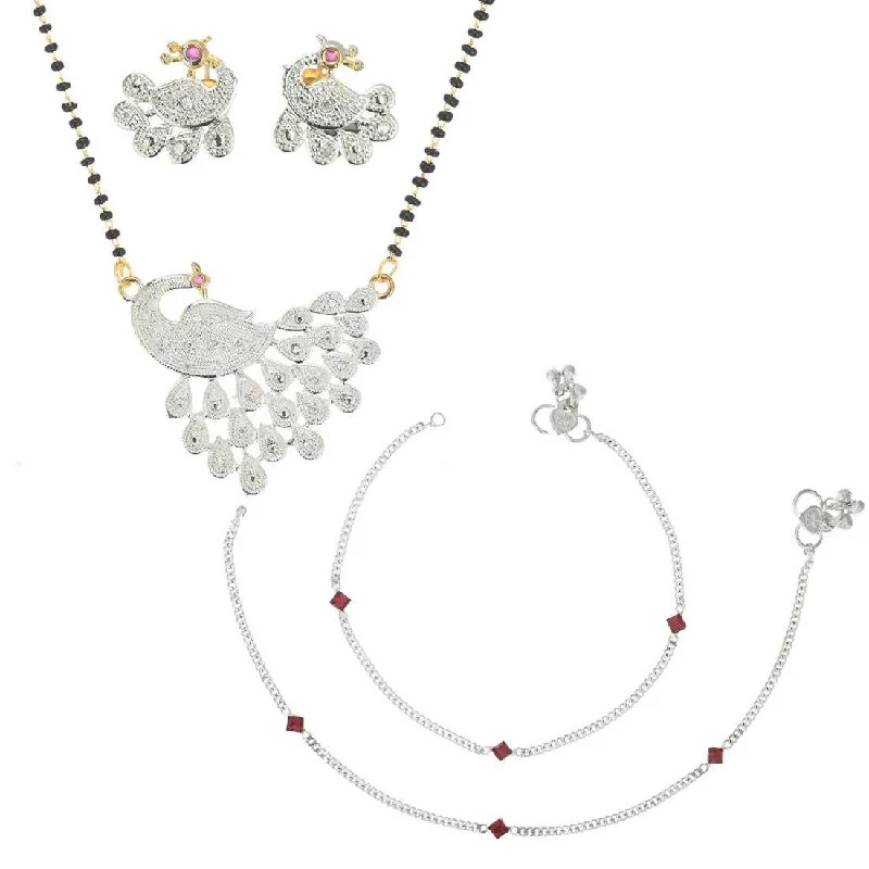 ankle chain for women-AanyaCentric Gold-plated Mangalsutra Pendant Earring Set & Silver Plated Anklet