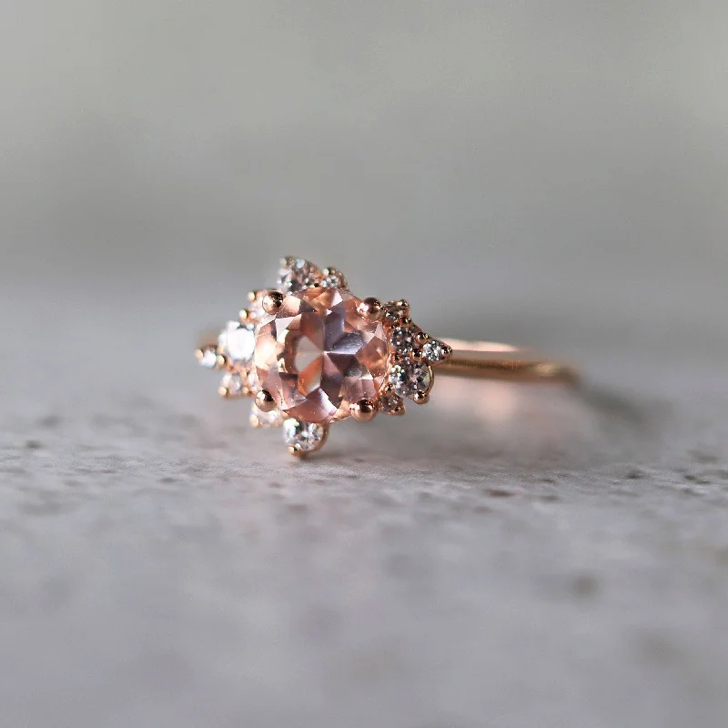 wedding and engagement ring sets for women-East West Lab-Grown Gemstone Cluster 14K Rose Gold Engagement Ring