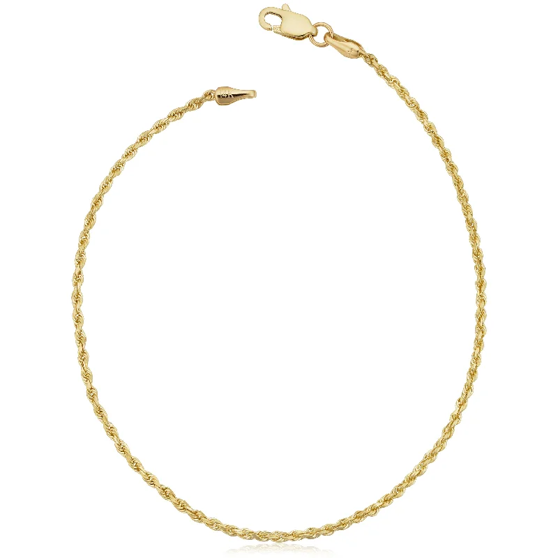 sterling silver anklet for women-Fremada 14k Yellow Gold 1.5-mm Solid Rope Chain Anklet (10 inches)