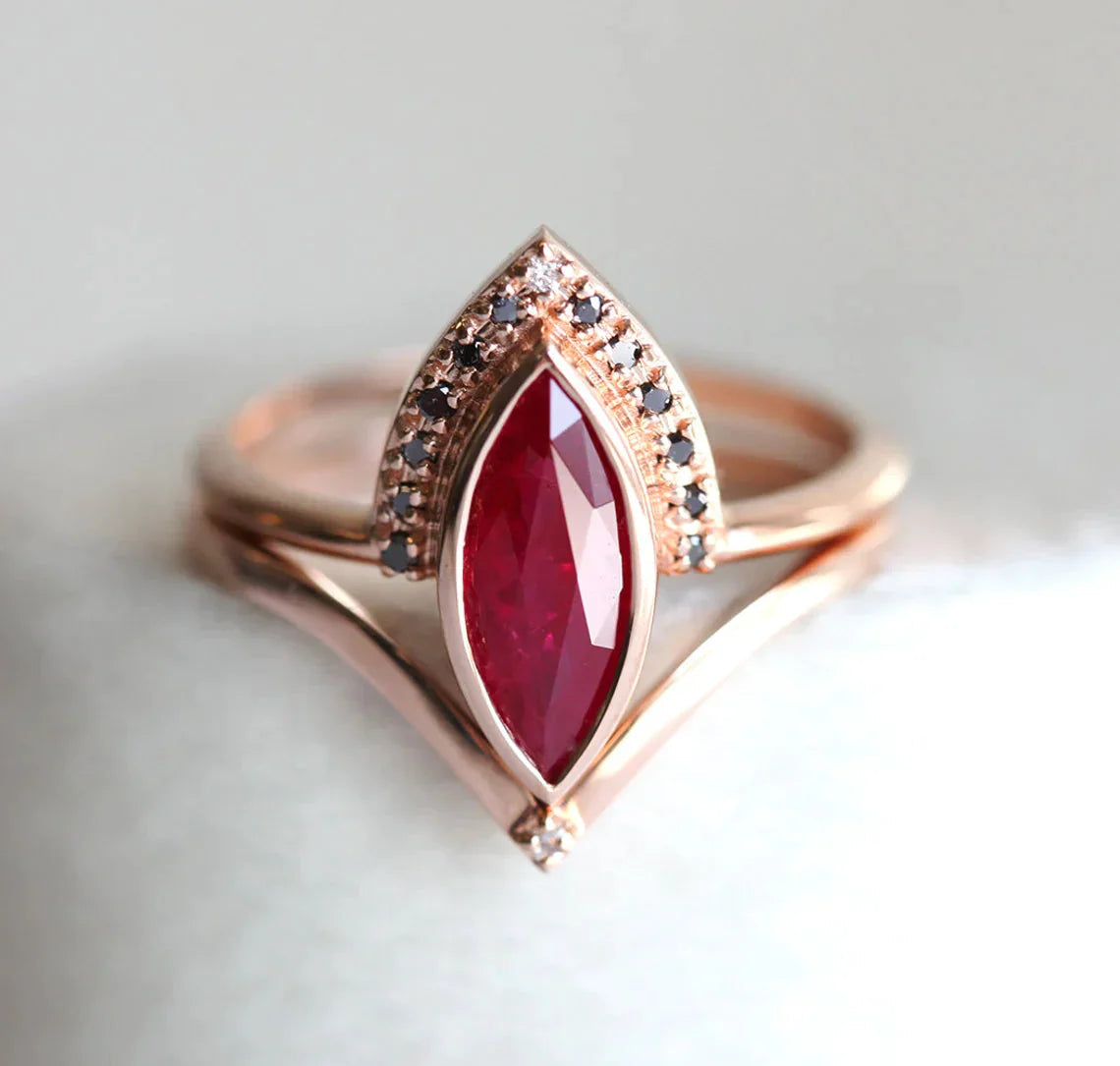 heart-shaped engagement rings for women-Regina Natural Ruby Ring Set, Ruby Engagement Ring With