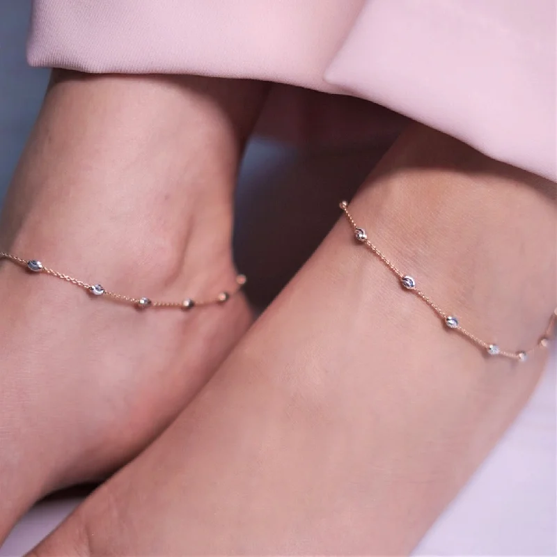 anklet with crystals for women-Italian 925 Silver Anklets in Rose Gold