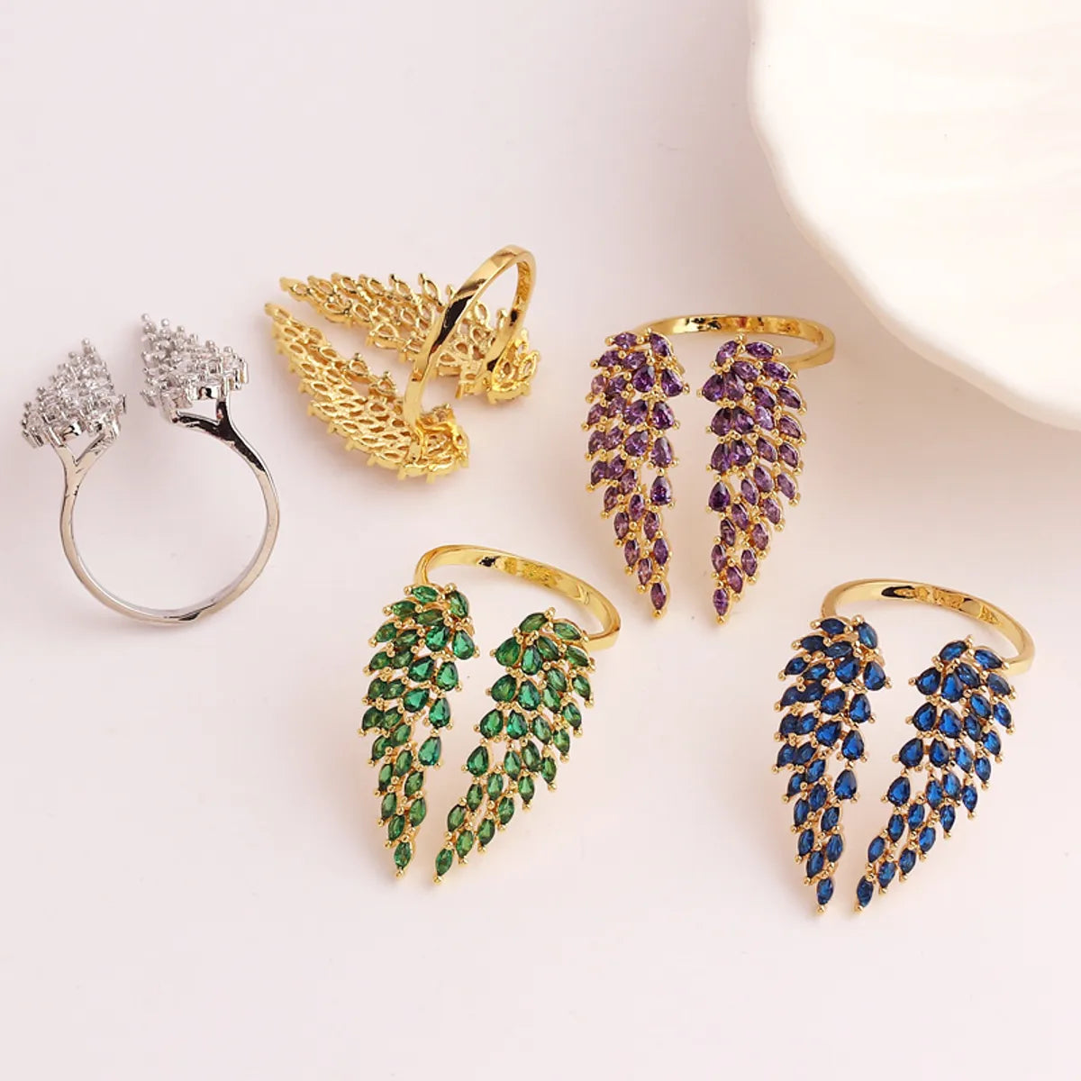 statement wedding rings for women-Fashion Wings Copper Gold Plated Zircon Rings In Bulk