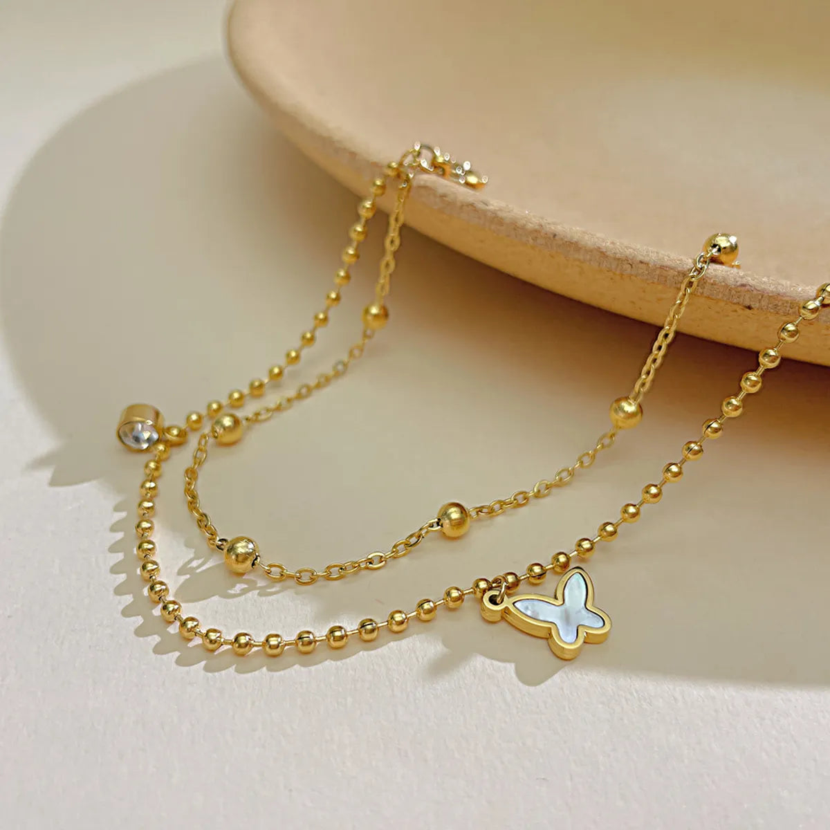 star anklet for women-Simple Style Butterfly 304 Stainless Steel Inlay Shell Zircon Women'S Anklet