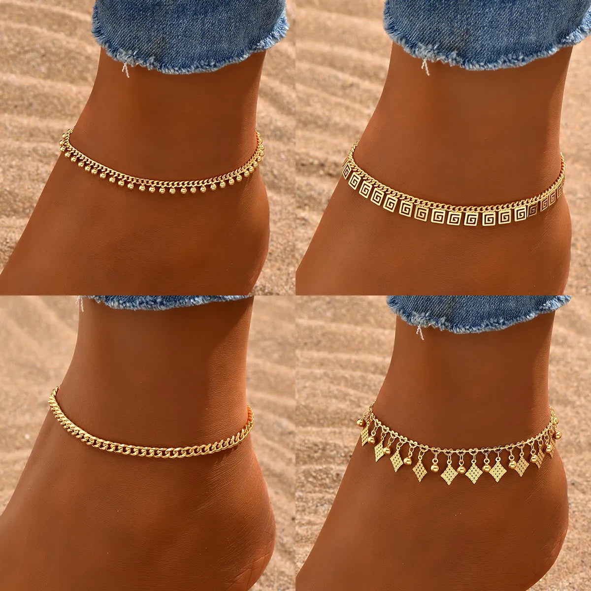 anklet with butterfly for women-Simple Style Square Solid Color Rhombus 18k Gold Plated Copper Wholesale Anklet