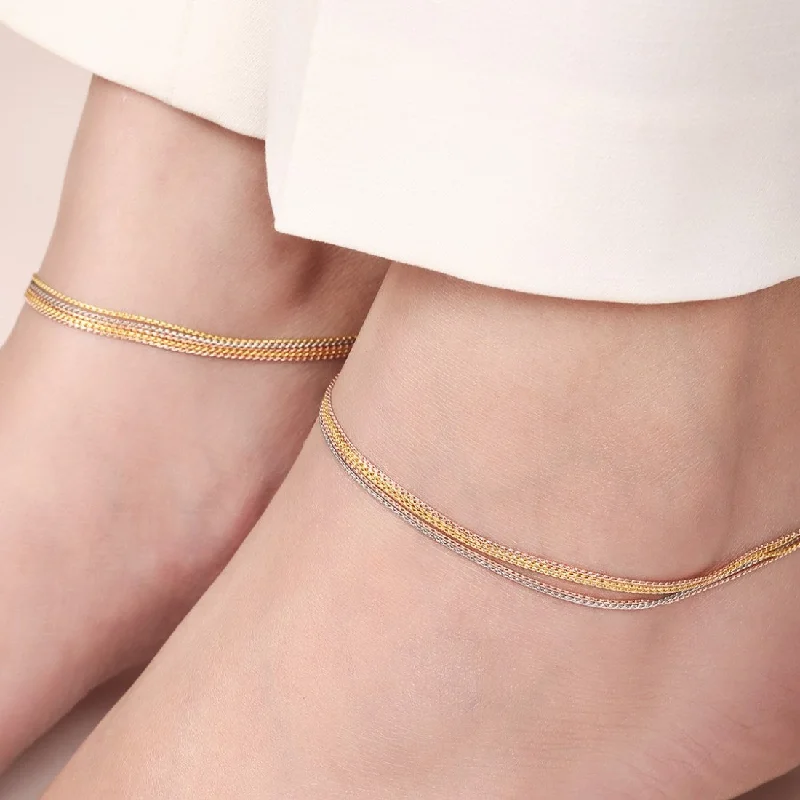 anklet for party wear for women-Triple-Tone Plated Embraced 925 Sterling Silver Chain Anklet