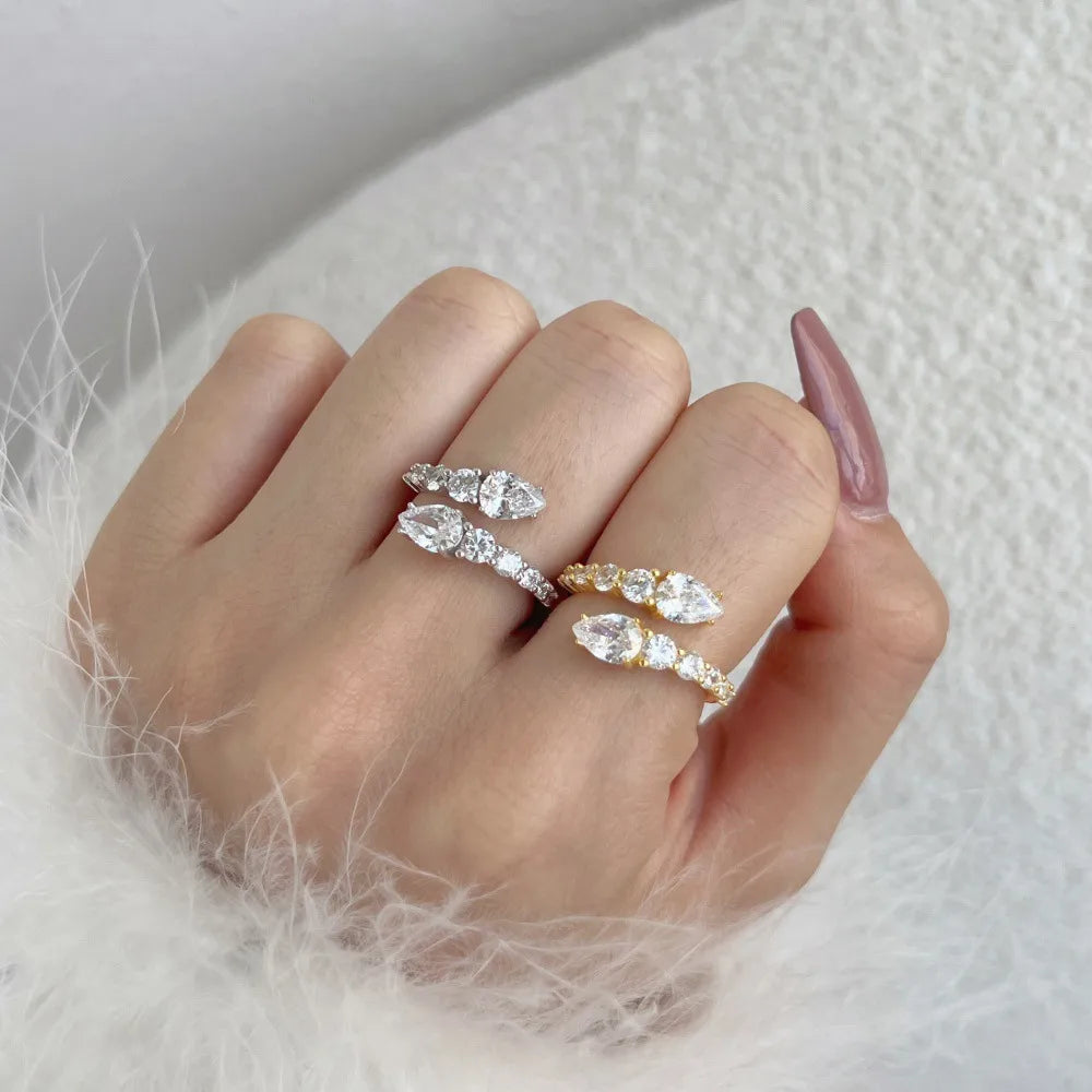 fashion rings for women-Ig Style Shiny Geometric Sterling Silver Plating Inlay Zircon Open Rings