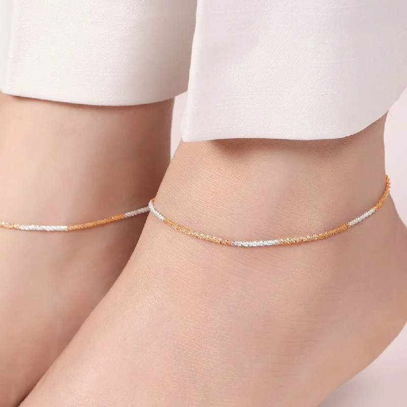 ankle ring for women-Dual-Tone Weave Chain 925 Sterling Silver Anklet