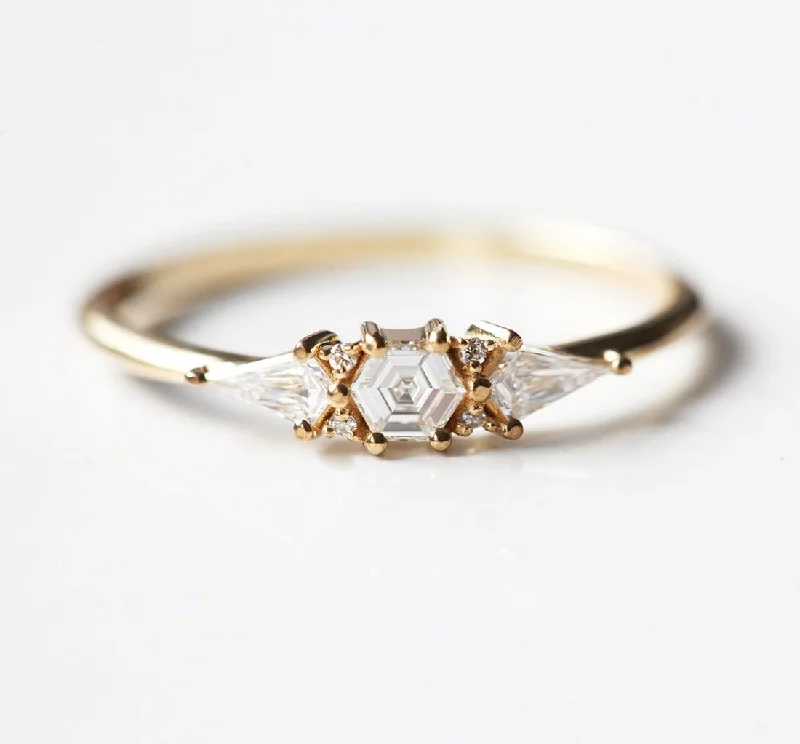 modern engagement rings for women-Harmony Hexagon Diamond Ring