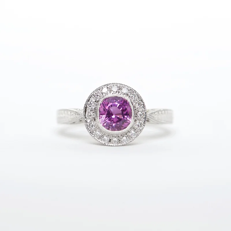 stackable engagement rings for women-The Malia - Platinum, Pink Sapphire, and Diamond ring