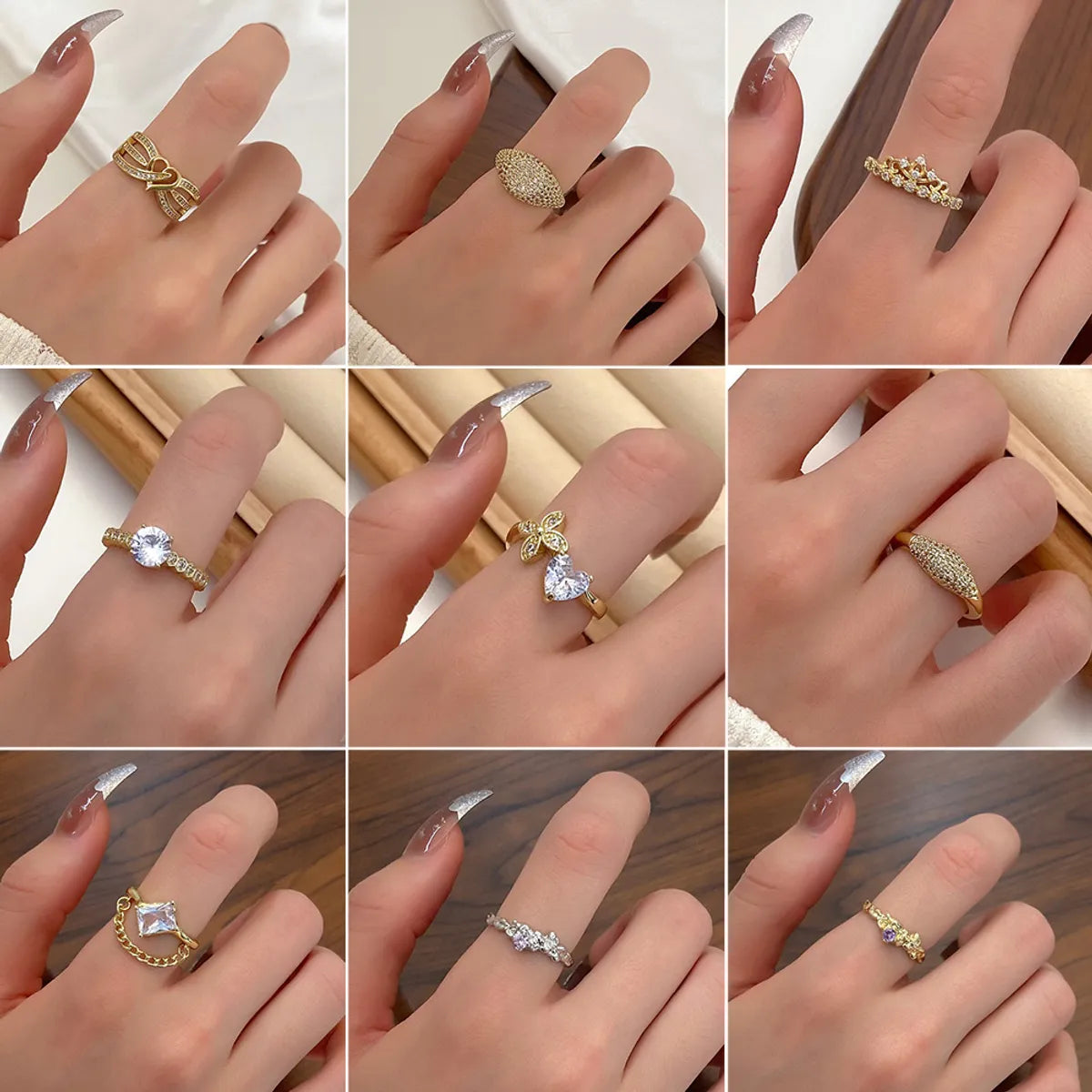 gold signet rings for women-Fashion Geometric Copper Plating Rhinestone Open Ring