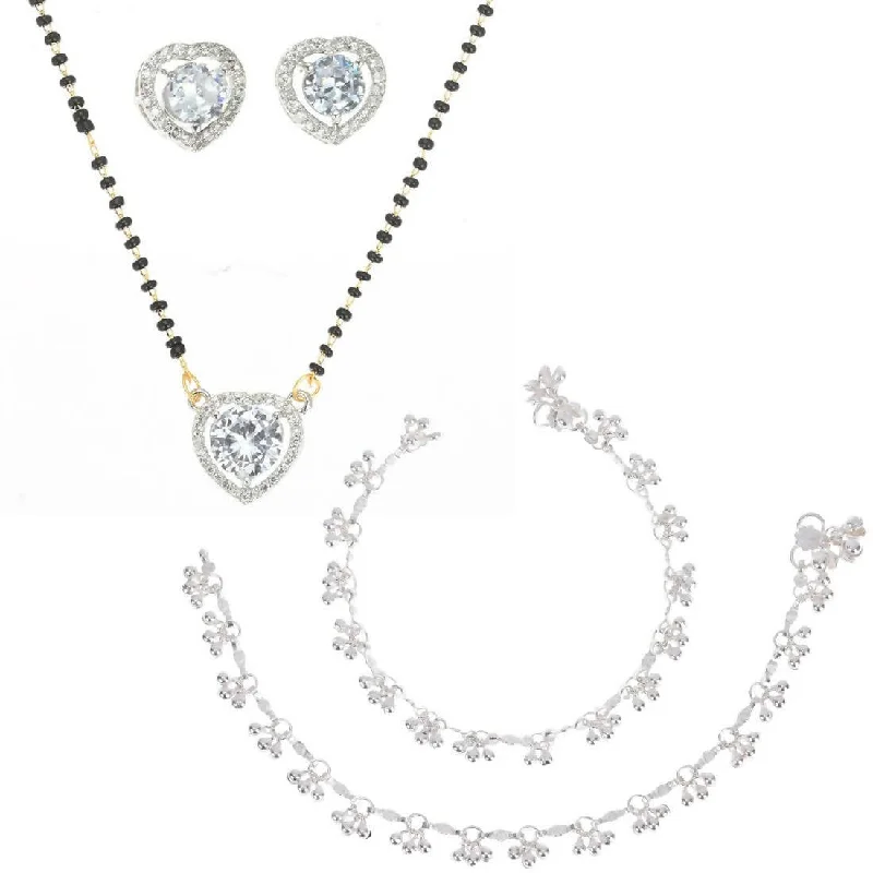 anklet with moonstone for women-AanyaCentric Gold-plated Mangalsutra Pendant Earring Set & Silver Plated Anklet