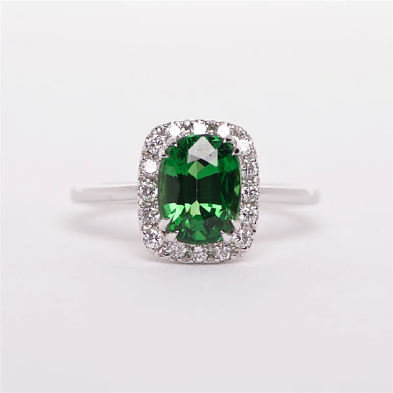 emerald diamond engagement rings for women-The Eva - 18K Tsavorite and Diamond Ring