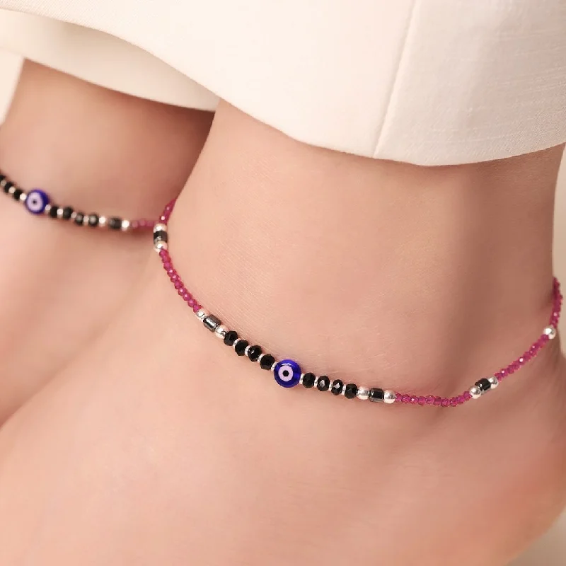 flower anklet for women-Guardian Gleam 925 Sterling Silver Rhodium-Plated Evil Eye Anklet