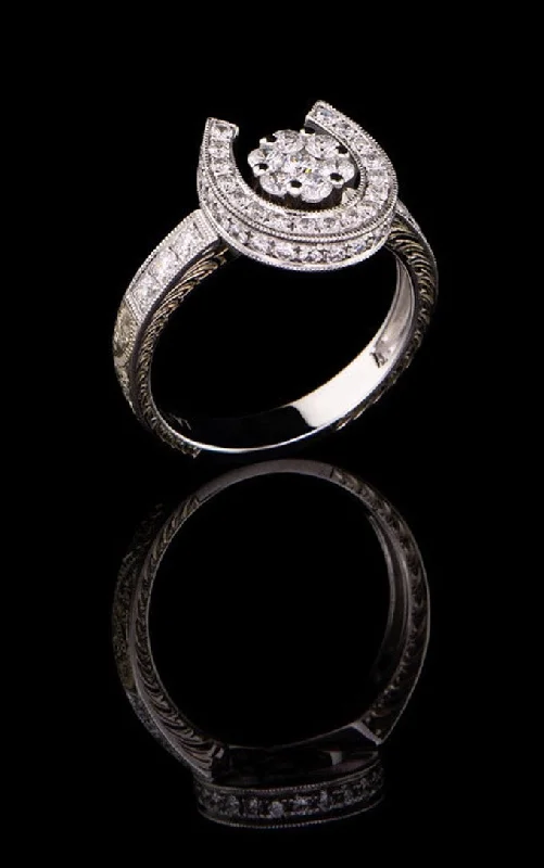 vintage engagement rings for women-Diamond Horse Shoe Ring DR-625