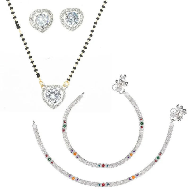 anklet with pearls for women-AanyaCentric Gold-plated Mangalsutra Pendant Earring Set & Silver Plated Anklet