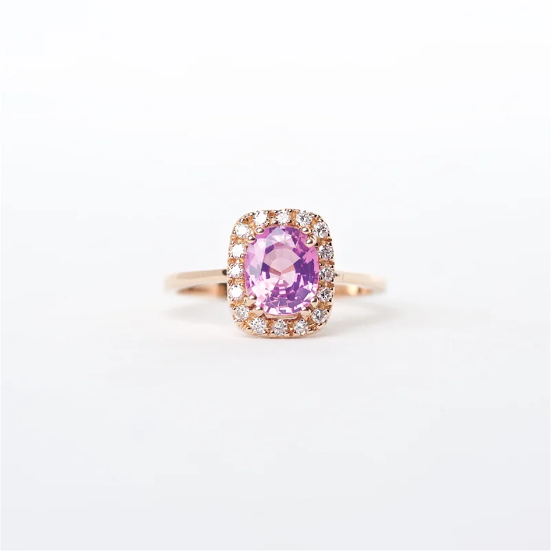 minimalist engagement rings for women-The Brooklyn - 18K Pink Sapphire and Diamond Ring