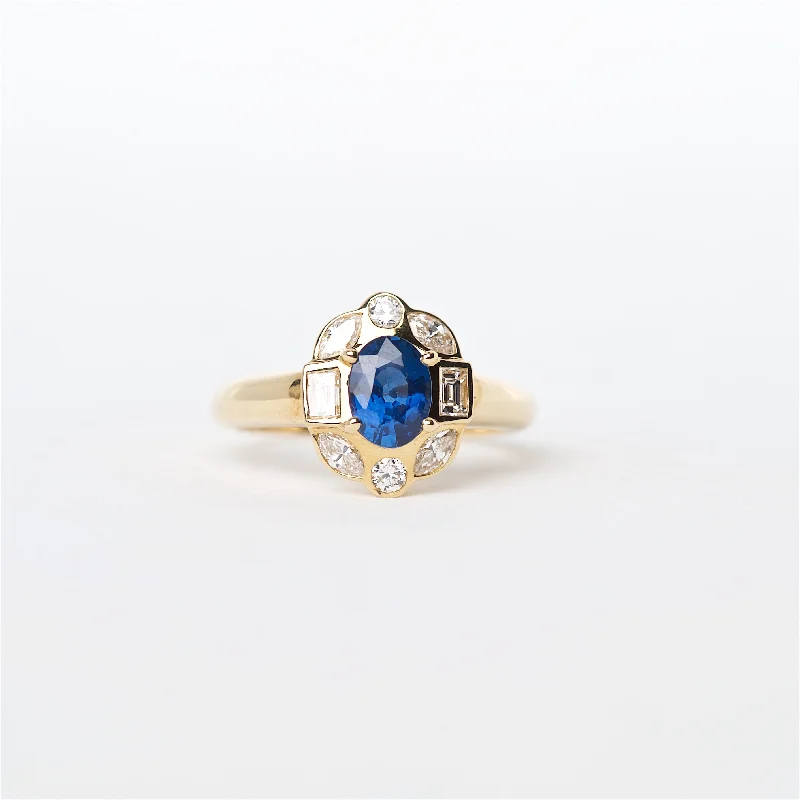 stackable wedding rings for women-The Coleen - 18K Blue Sapphire and Diamond ring