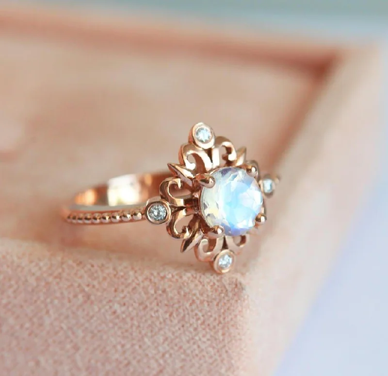 cushion cut engagement rings for women-Rainbow Moonstone Ring, Moonstone Engagement