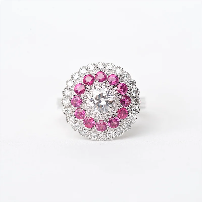 infinity engagement rings for women-The Petunia - 18K Diamond and Pink Sapphire Ring