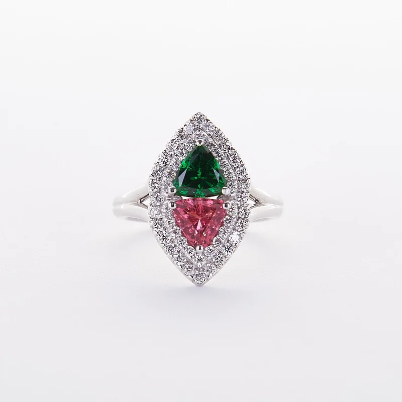 platinum and diamond engagement rings for women-The Jinx - 18K White Gold Tsavorite and Spinel Diamond Ring