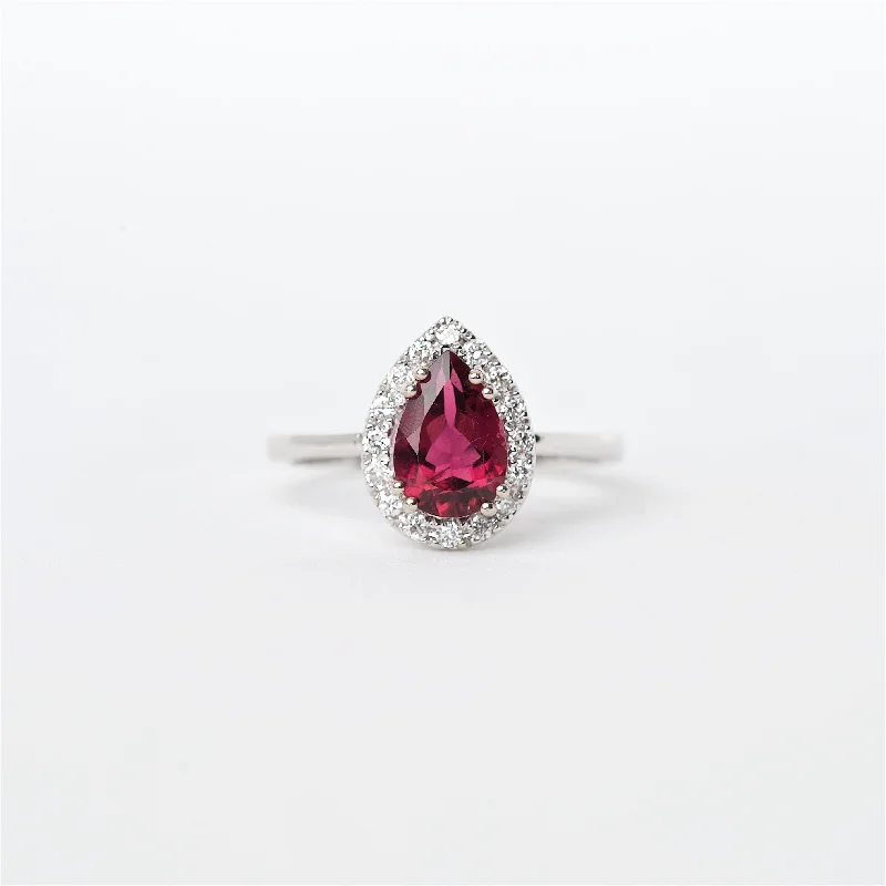 halo setting engagement rings for women-The Kimberly - 14K Rubellite Tourmaline and Diamond ring